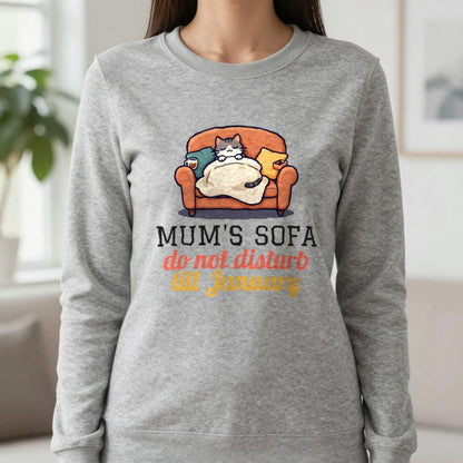 Personalised Sofa Do Not Disturb Christmas Jumper & T-Shirt Sweatshirt in Sport Grey, worn, our photo