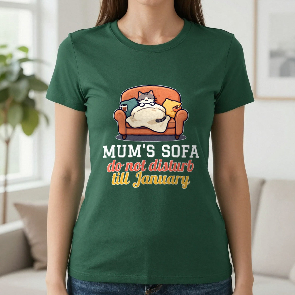 Personalised Sofa Do Not Disturb Christmas Jumper & T-Shirt T-Shirt in Forest Green, worn, our photo