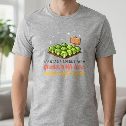 Personalised Sprout Farm Christmas Jumper & T-Shirt T-Shirt in Sport Grey, worn, our photo
