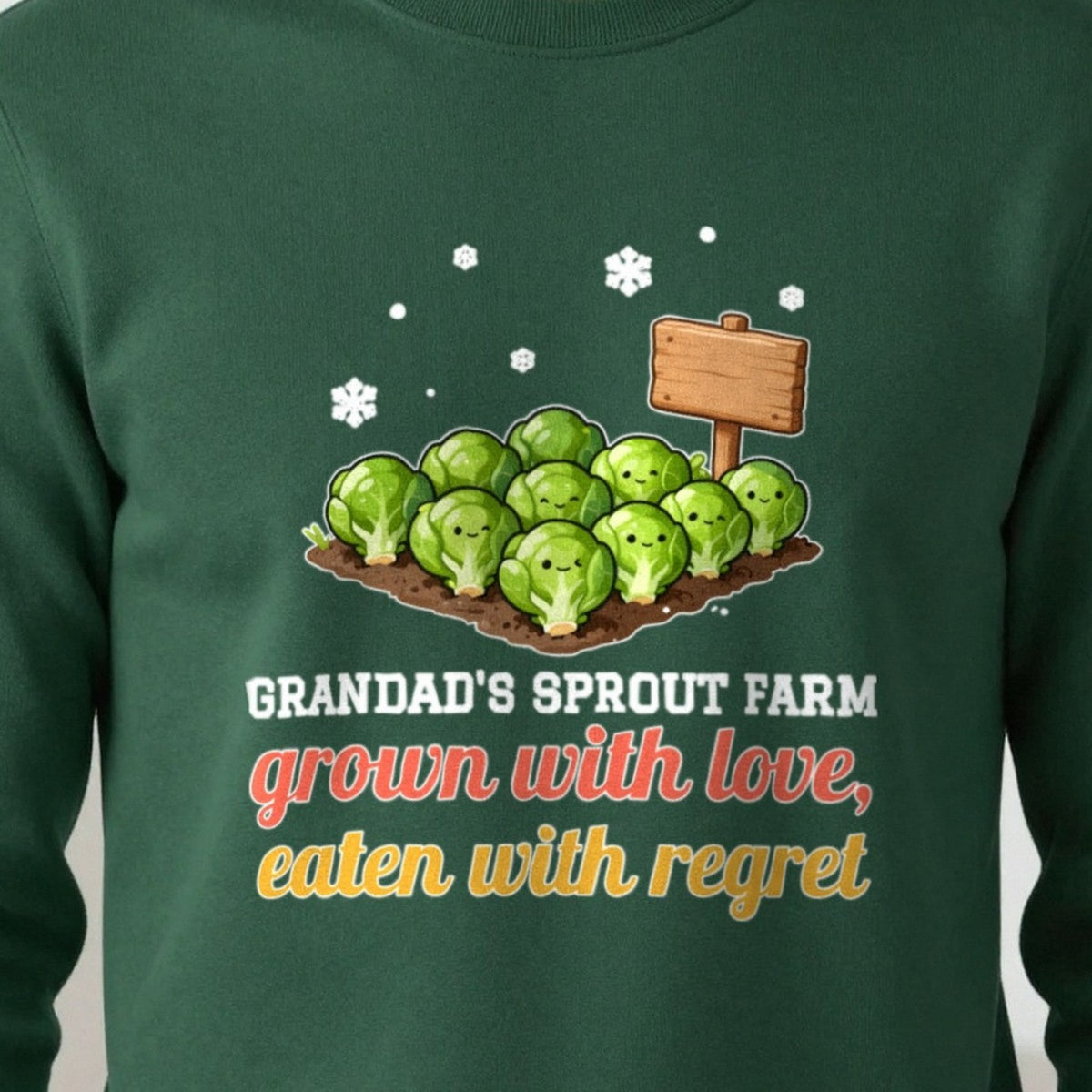 Personalised Sprout Farm Christmas Jumper & T-Shirt print close-up, our photo