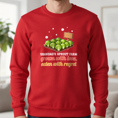 Personalised Sprout Farm Christmas Jumper & T-Shirt Sweatshirt in Red, worn, our photo
