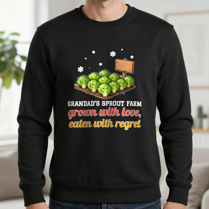 Personalised Sprout Farm Christmas Jumper & T-Shirt Sweatshirt in Black, worn, our photo