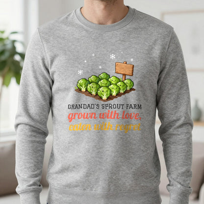 Personalised Sprout Farm Christmas Jumper & T-Shirt Sweatshirt in Sport Grey, worn, our photo