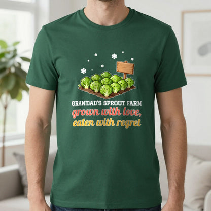 Personalised Sprout Farm Christmas Jumper & T-Shirt T-Shirt in Forest Green, worn, our photo