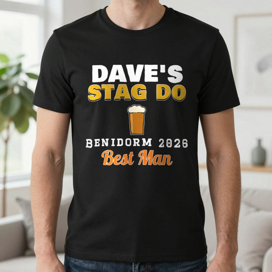 Personalised Stag Do T-Shirts T-Shirt in Black, worn, our photo