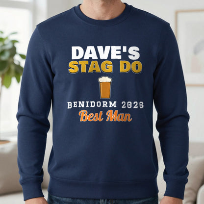 Personalised Stag Do T-Shirts Sweatshirt in Navy, worn, our photo