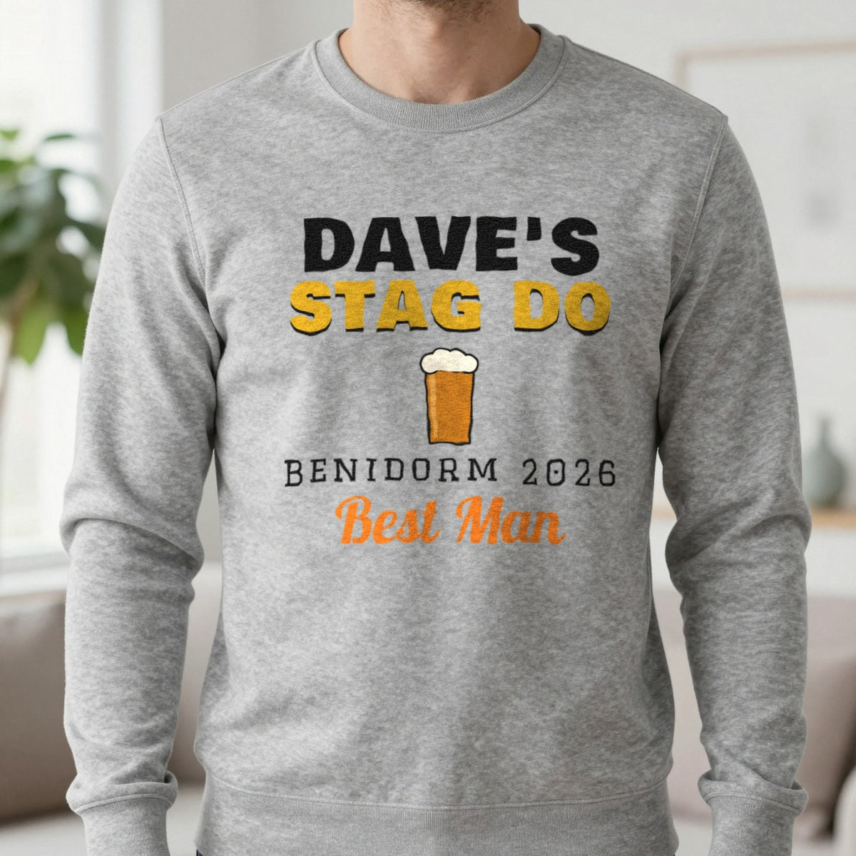 Personalised Stag Do T-Shirts Sweatshirt in Sport Grey, worn, our photo