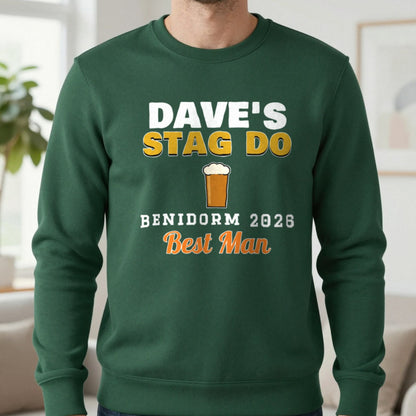 Personalised Stag Do T-Shirts Sweatshirt in Forest Green, worn, our photo