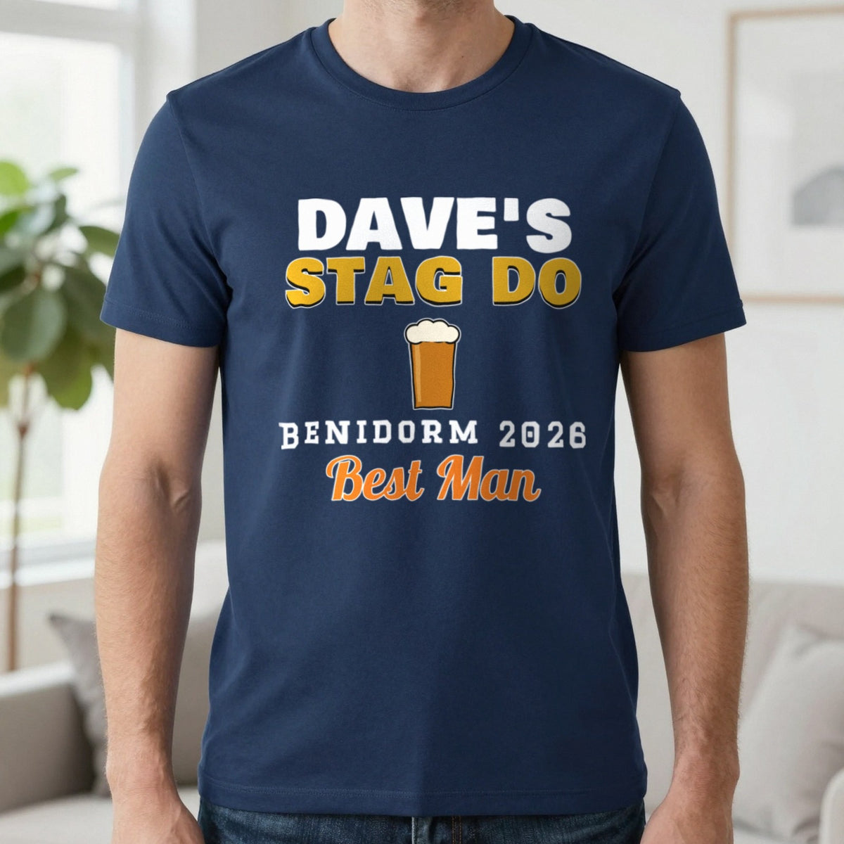 Personalised Stag Do T-Shirts T-Shirt in Navy, worn, our photo