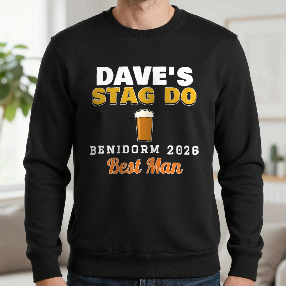 Personalised Stag Do T-Shirts Sweatshirt in Black, worn, our photo