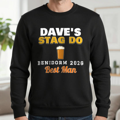 Personalised Stag Do T-Shirts Sweatshirt in Black, worn, our photo