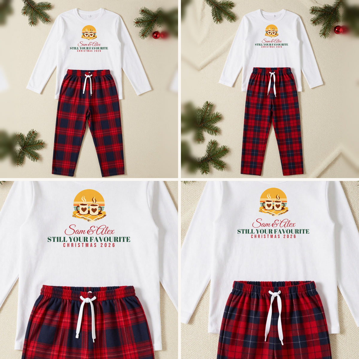 Still Your Favourite Couples matching couples Christmas pyjamas set, each with their own name