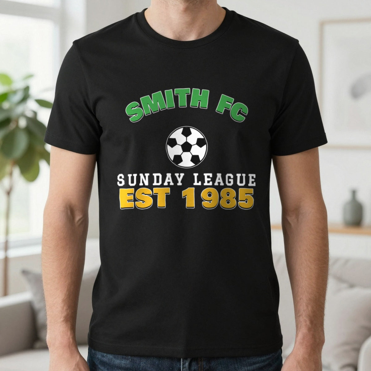 Personalised Sunday League FC Est. T-Shirt & Sweatshirt T-Shirt in Black, worn, our photo