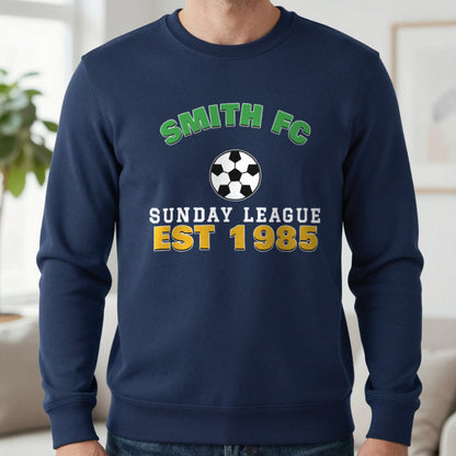 Personalised Sunday League FC Est. T-Shirt & Sweatshirt Sweatshirt in Navy, worn, our photo