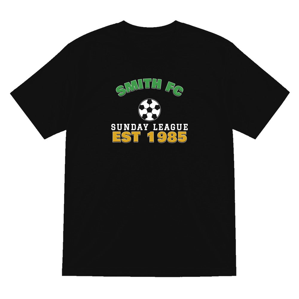Personalised Sunday League FC Est. T-Shirt & Sweatshirt laid flat