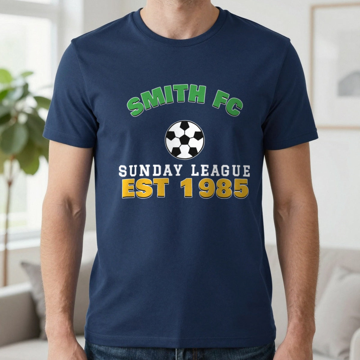 Personalised Sunday League FC Est. T-Shirt & Sweatshirt T-Shirt in Navy, worn, our photo