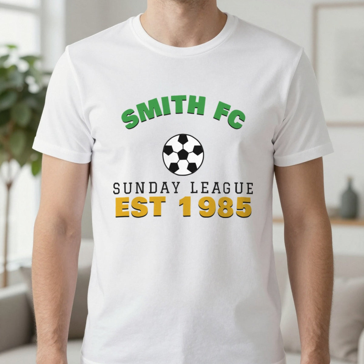 Personalised Sunday League FC Est. T-Shirt & Sweatshirt T-Shirt in White, worn, our photo