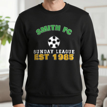 Personalised Sunday League FC Est. T-Shirt & Sweatshirt Sweatshirt in Black, worn, our photo