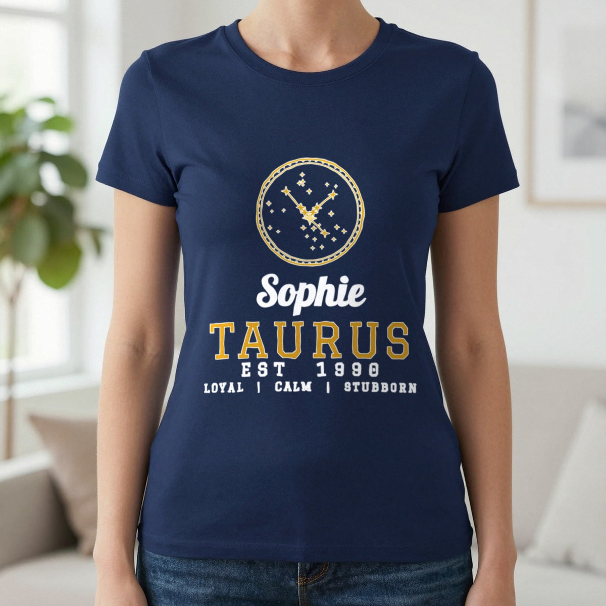 Personalised Taurus T-Shirt & Sweatshirt T-Shirt in Navy, worn, our photo