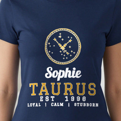 Personalised Taurus T-Shirt & Sweatshirt print close-up, our photo