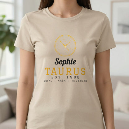 Personalised Taurus T-Shirt & Sweatshirt T-Shirt in Sand, worn, our photo