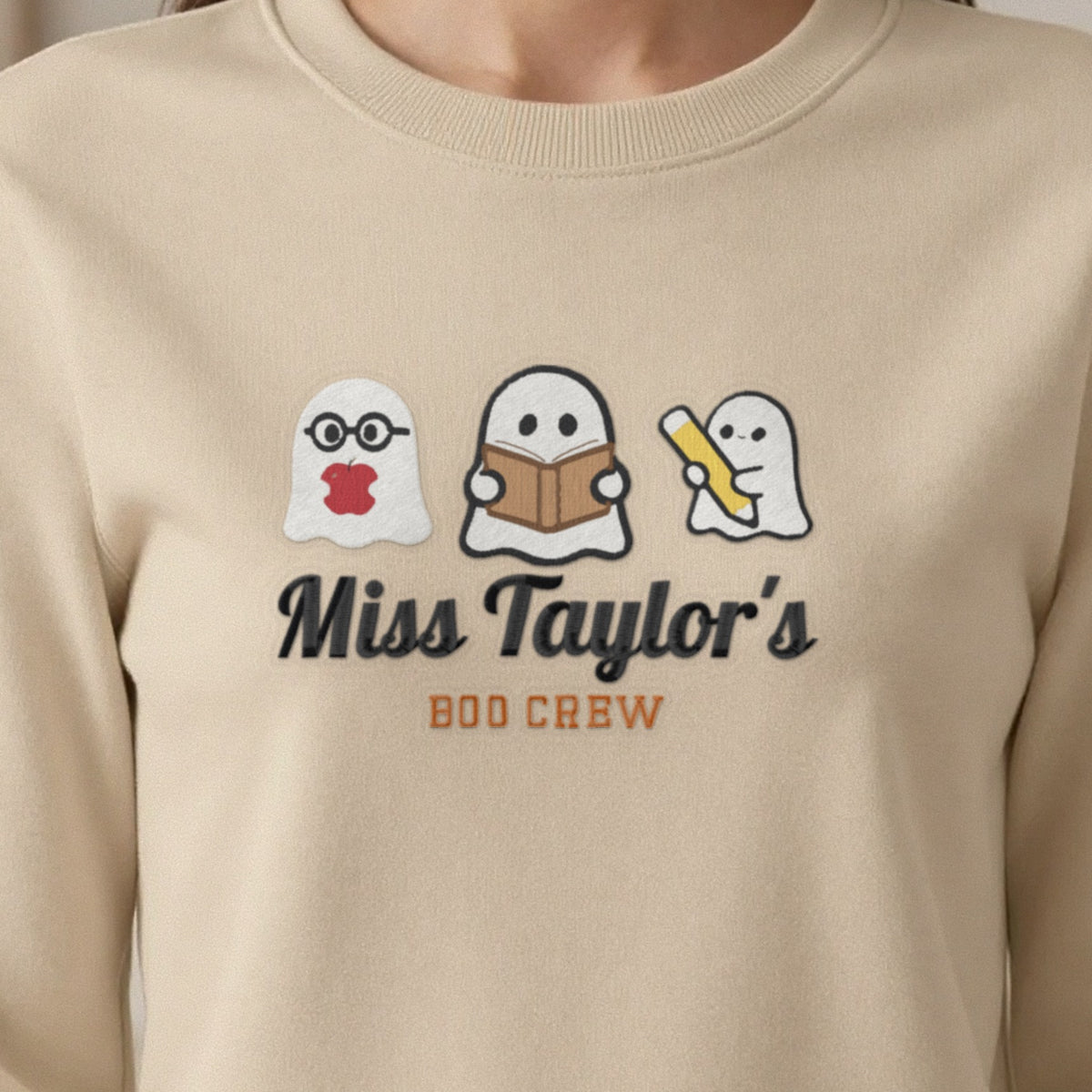 Personalised Teacher Halloween Embroidered Sweatshirt close-up