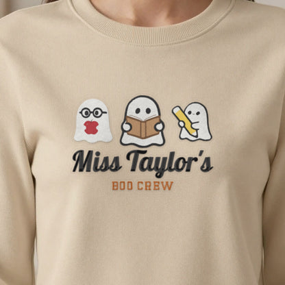 Personalised Teacher Halloween Embroidered Sweatshirt close-up