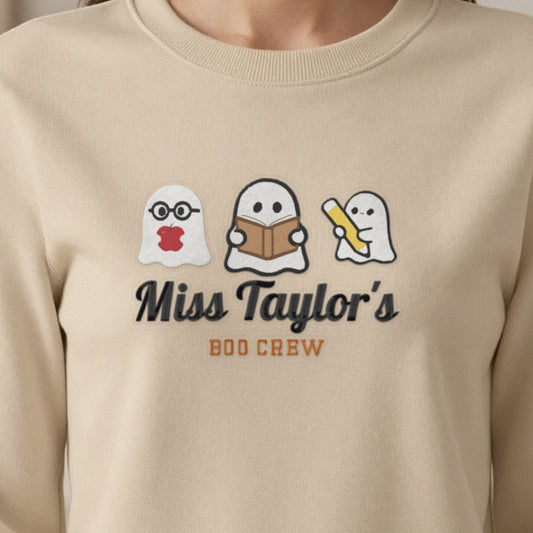 Personalised Teacher Halloween Embroidered Sweatshirt close-up