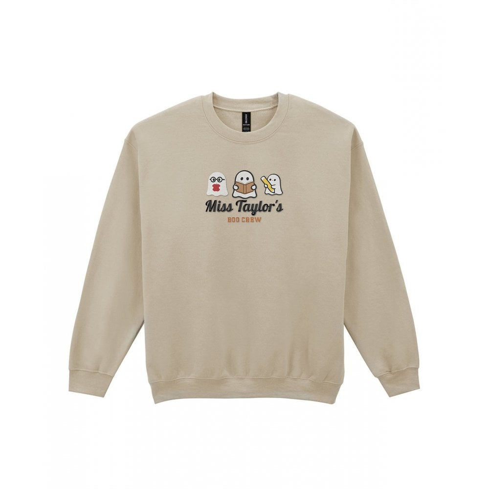 Personalised Teacher Halloween Embroidered Sweatshirt in Sand