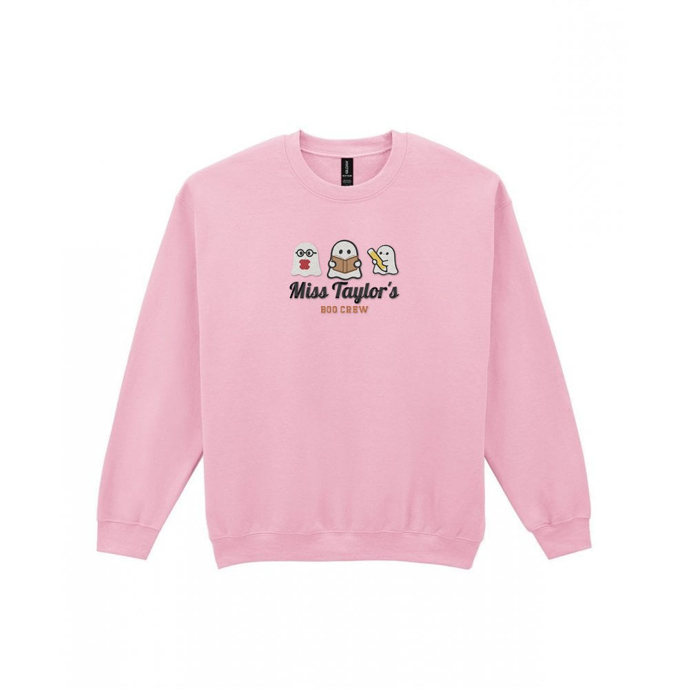 Personalised Teacher Halloween Embroidered Sweatshirt in Light Pink