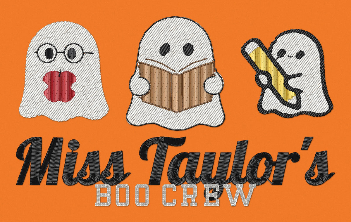 Personalised Teacher Halloween Embroidered Sweatshirt embroidery close-up