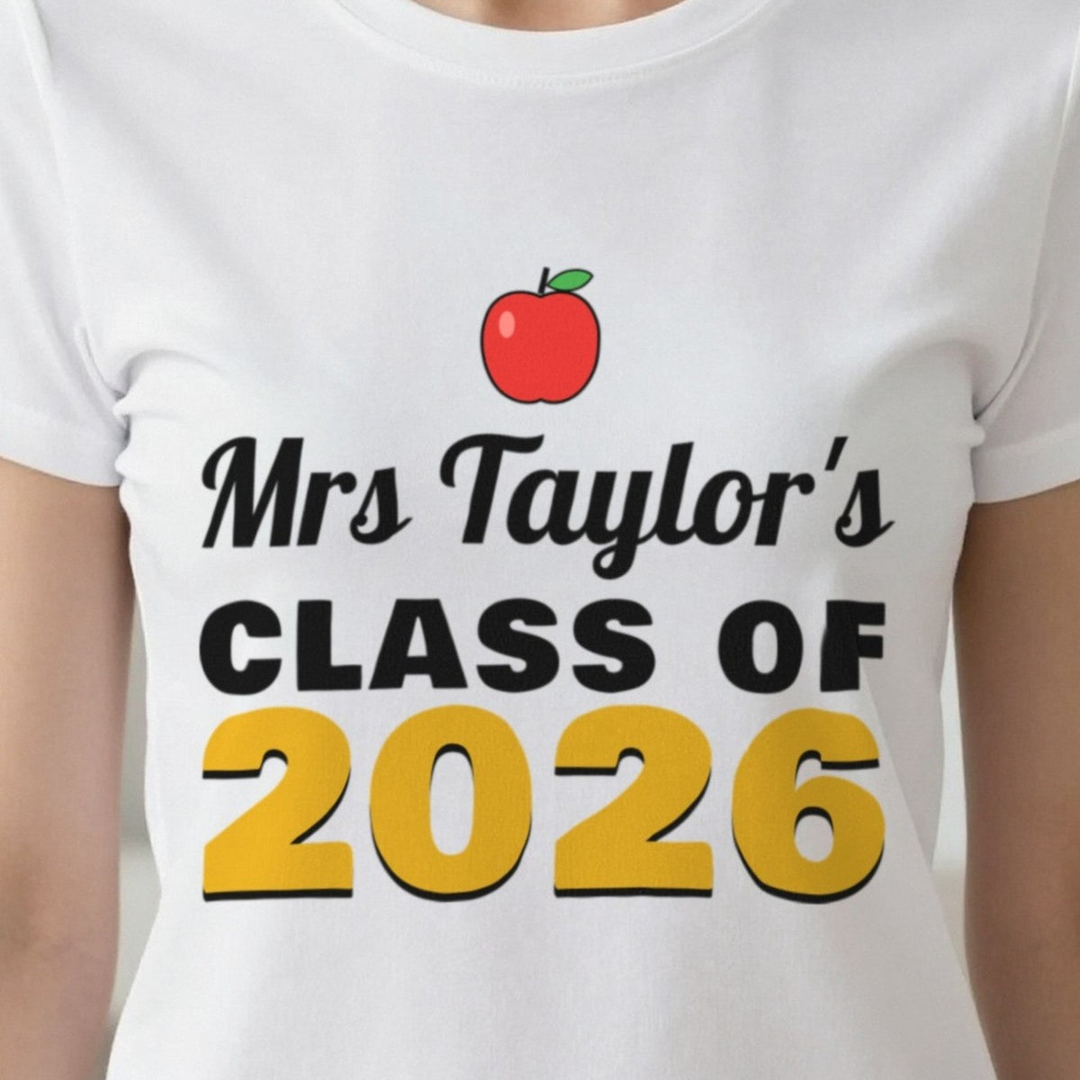 Personalised Teacher Class Of 2026 T-Shirt & Sweatshirt print close-up, our photo