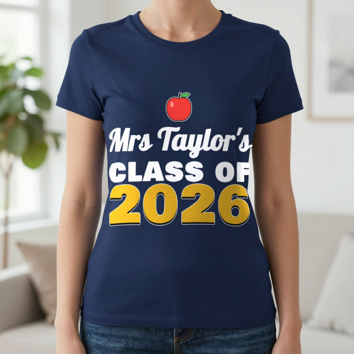 Personalised Teacher Class Of 2026 T-Shirt & Sweatshirt T-Shirt in Navy, worn, our photo