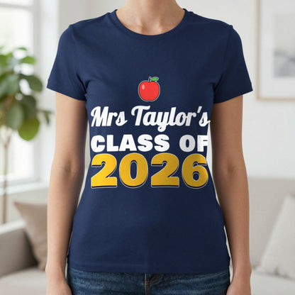 Personalised Teacher Class Of 2026 T-Shirt & Sweatshirt T-Shirt in Navy, worn, our photo