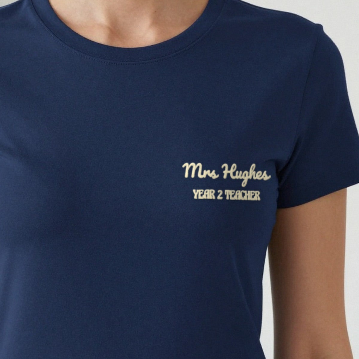 Teacher Sweatshirt with Name, adult t-shirt in navy, embroidered