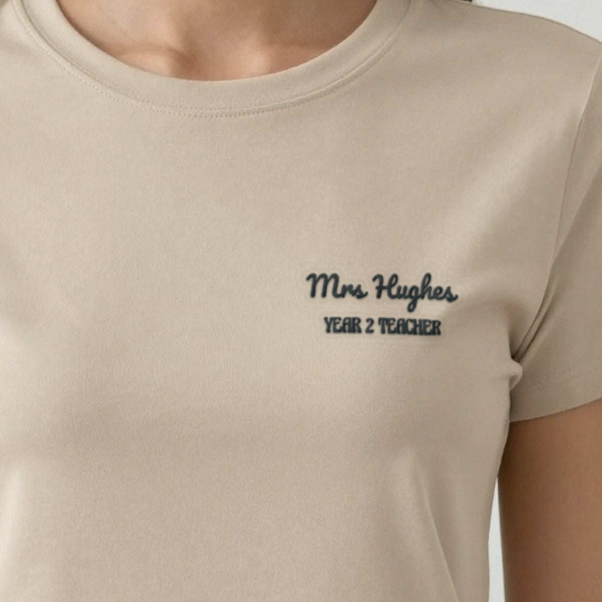 Teacher Sweatshirt with Name, adult t-shirt in sand, embroidered