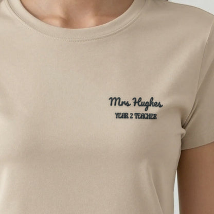 Teacher Sweatshirt with Name, adult t-shirt in sand, embroidered