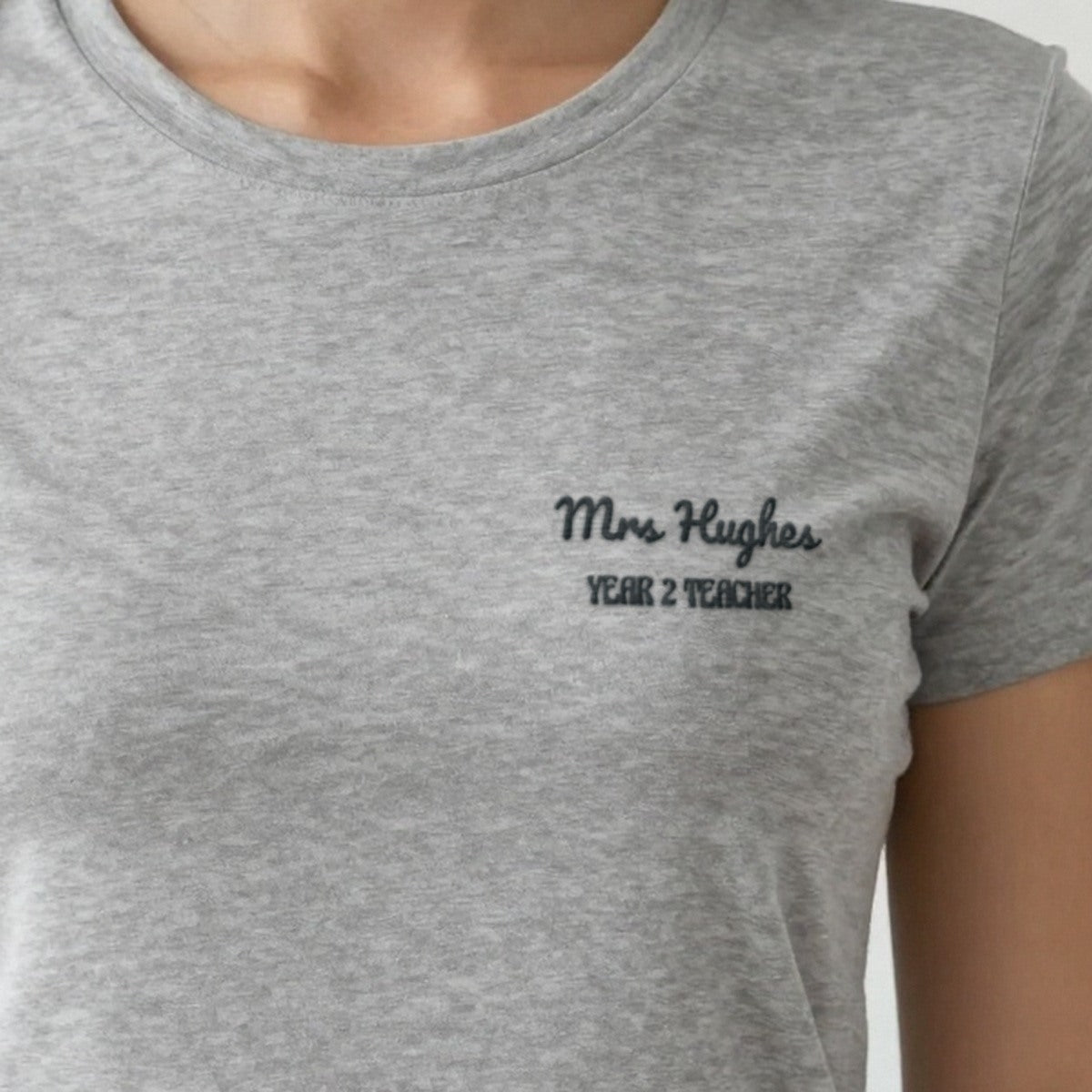 Teacher Sweatshirt with Name, adult t-shirt in ash, embroidered