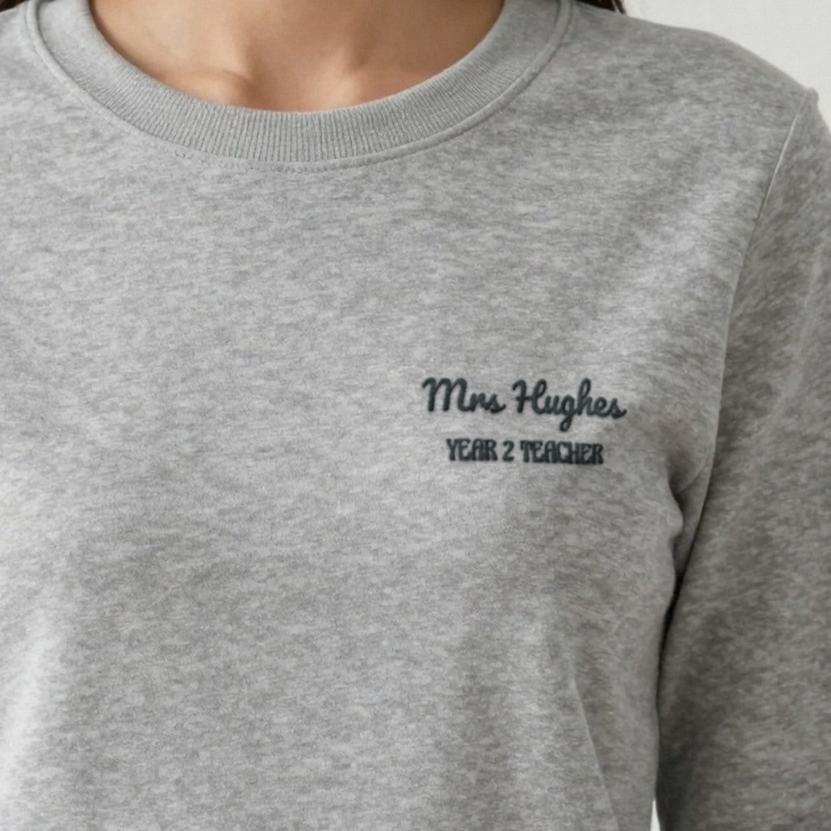 Teacher Sweatshirt with Name, adult sweatshirt in ash, embroidered