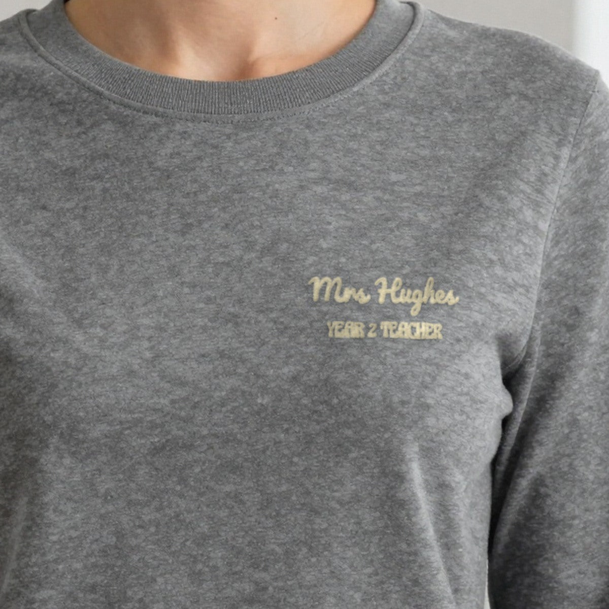 Teacher Sweatshirt with Name, adult sweatshirt in charcoal, embroidered