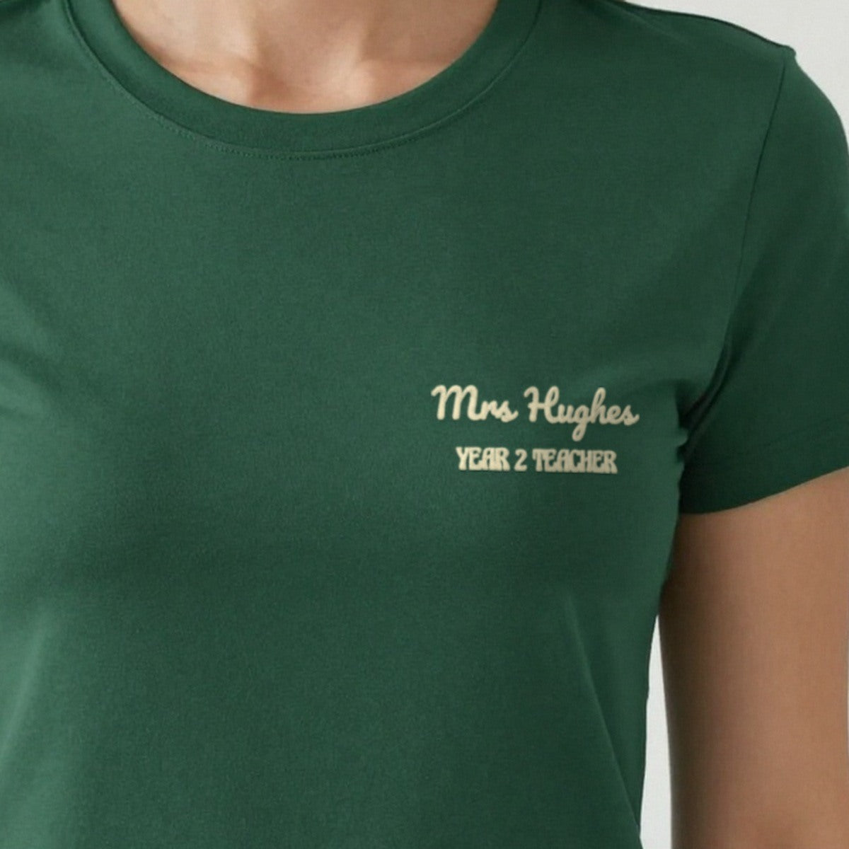 Teacher Sweatshirt with Name, adult t-shirt in forest green, embroidered