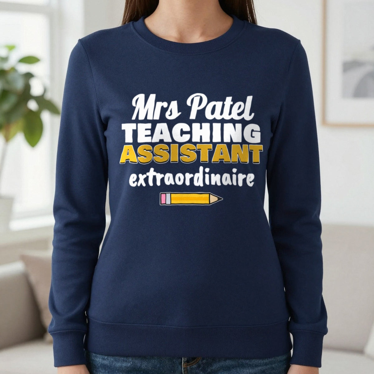 Personalised Teaching Assistant T-Shirt & Sweatshirt Sweatshirt in Navy, worn, our photo
