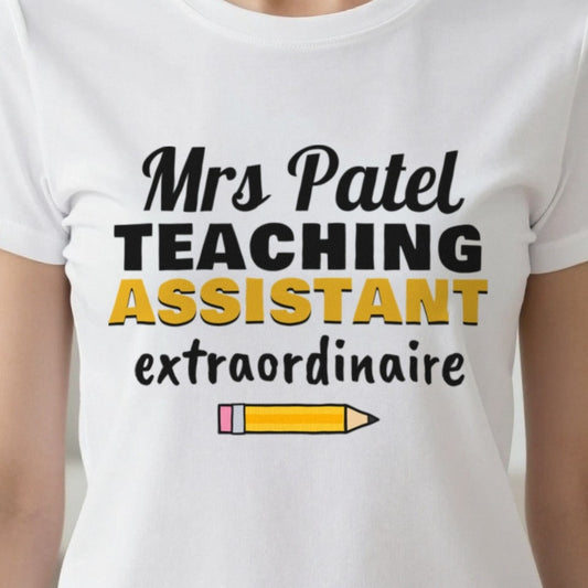 Personalised Teaching Assistant T-Shirt & Sweatshirt print close-up, our photo