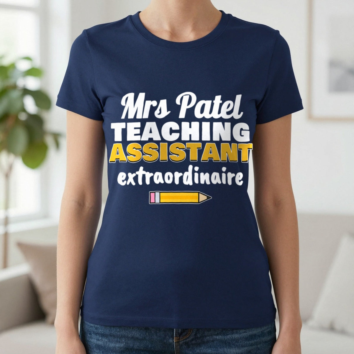 Personalised Teaching Assistant T-Shirt & Sweatshirt T-Shirt in Navy, worn, our photo