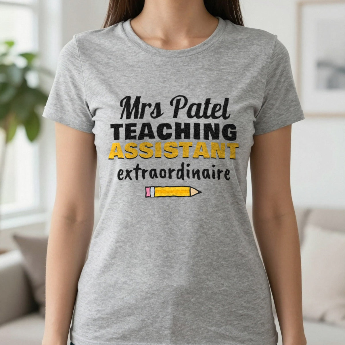 Personalised Teaching Assistant T-Shirt & Sweatshirt T-Shirt in Sport Grey, worn, our photo