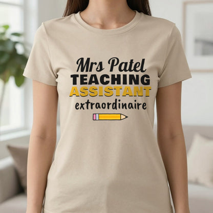 Personalised Teaching Assistant T-Shirt & Sweatshirt T-Shirt in Sand, worn, our photo