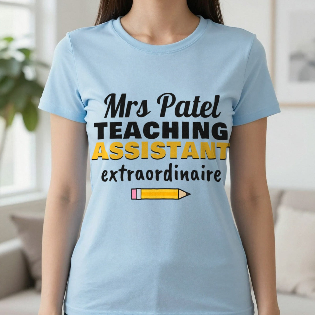 Personalised Teaching Assistant T-Shirt & Sweatshirt T-Shirt in Light Blue, worn, our photo
