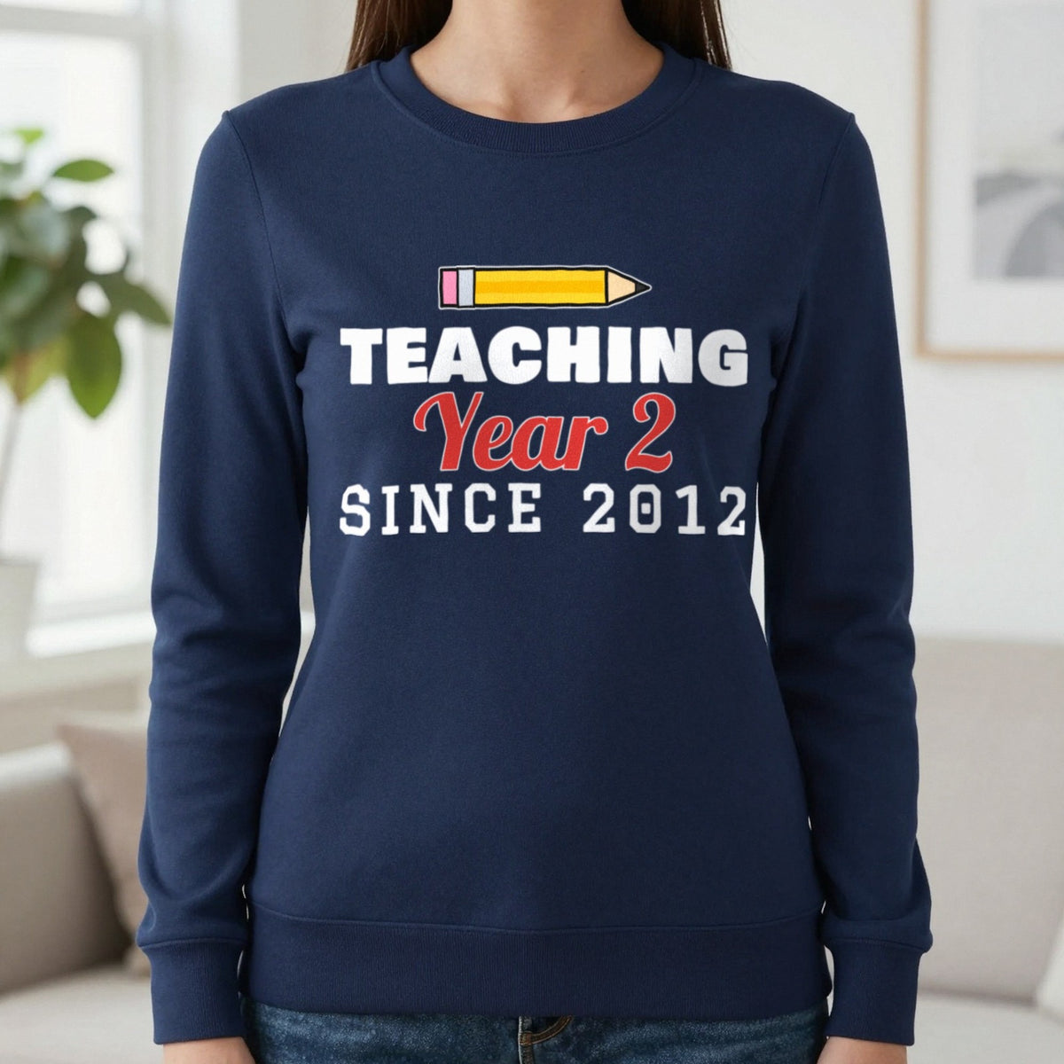 Personalised Teaching Since T-Shirt & Sweatshirt Sweatshirt in Navy, worn, our photo