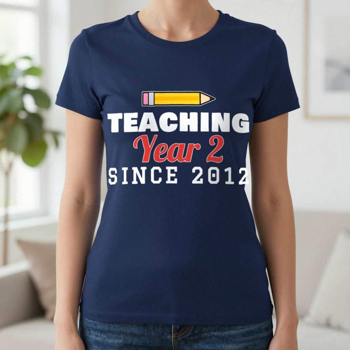 Personalised Teaching Since T-Shirt & Sweatshirt T-Shirt in Navy, worn, our photo