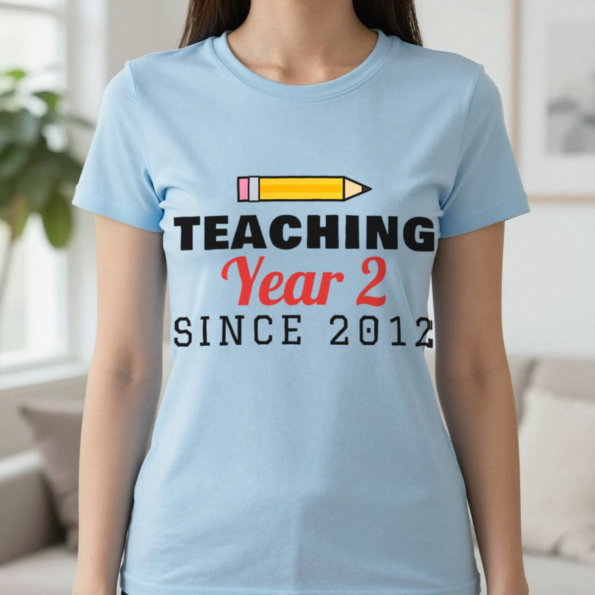 Personalised Teaching Since T-Shirt & Sweatshirt T-Shirt in Light Blue, worn, our photo